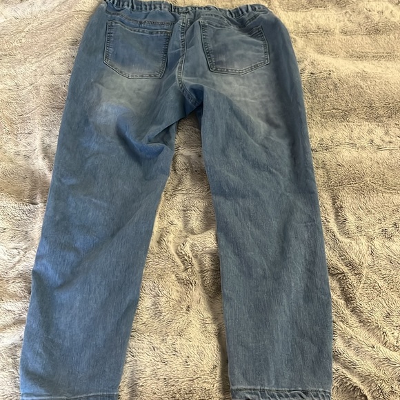 Light denim drawstring jeans 12 stretch distressed beach boho tapered leg NEW - Picture 4 of 7